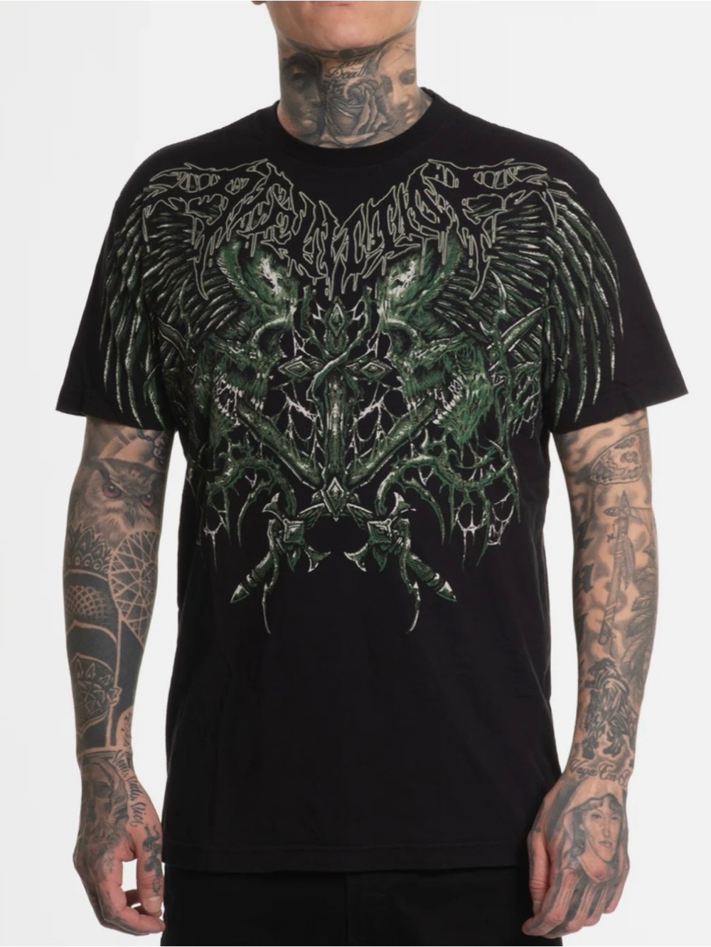 Affliction Graphic M XL Tee Y2K Black/Green Skeleton Reaper MMA Grunge Skate